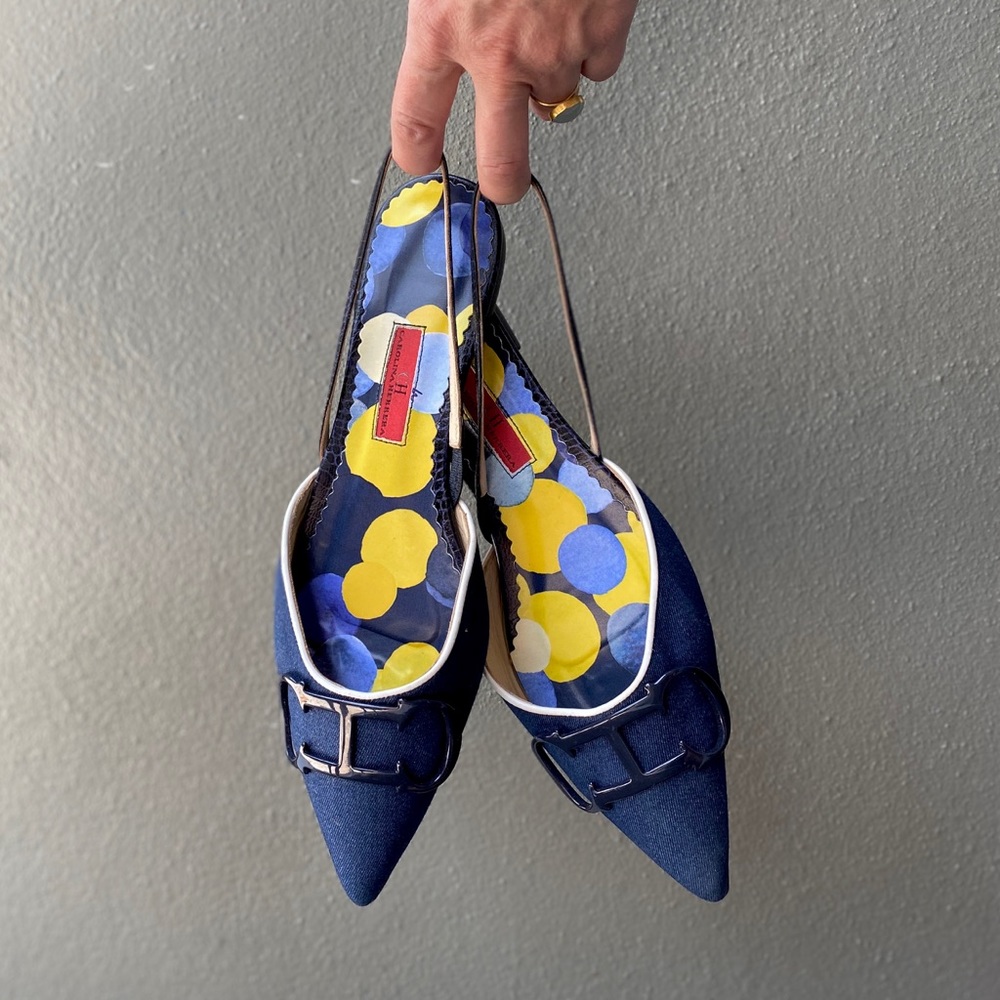 💙 Carolina Herrera CH denim slingback flats